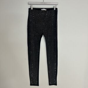 Women’s Black Rhinestone Studded Leggings Size Large Stretch Pull On
